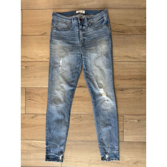 Madewell Jeans 9" High Rise Skinny Womens Size 29 Blue Denim Stretch Distressed - Picture 2 of 4